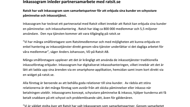 Inkassogram inleder partnersamarbete med ratsit.se 