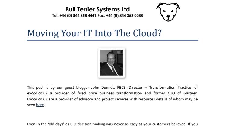 Moving Your IT Into The Cloud. Blog post from http://www.managedserviceexpert.com/