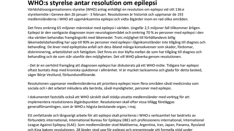 WHO:s styrelse antar resolution om epilepsi