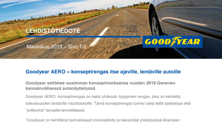 Goodyear AERO – konseptirengas itse ajaville, lentäville autoille 