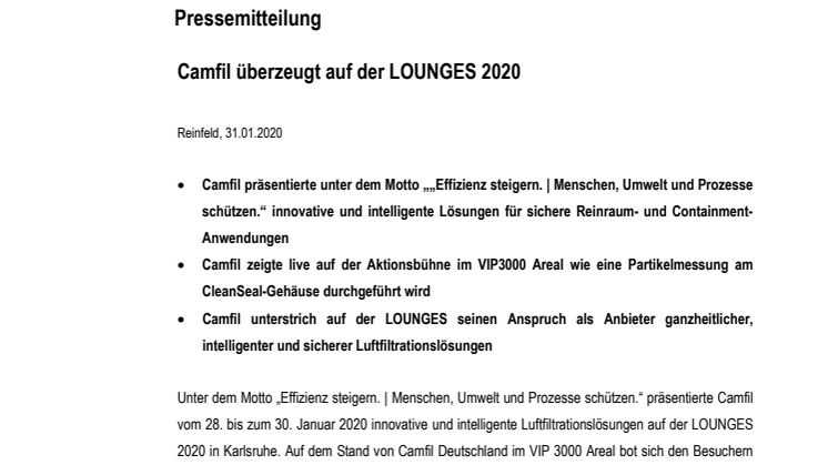 Camfil überzeugt auf der LOUNGES 2020