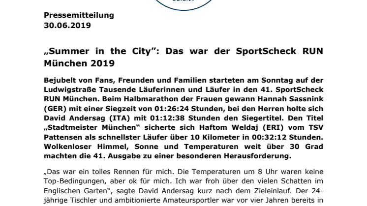 „Summer in the City”: Das war der SportScheck RUN München 2019