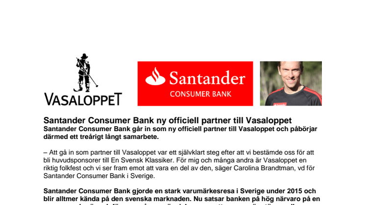 Santander Consumer Bank ny officiell partner till Vasaloppet