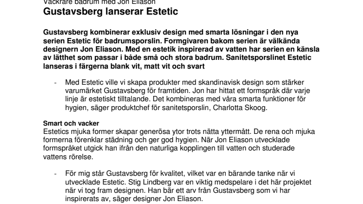 Vackrare badrum med Jon Eliason - Gustavsberg lanserar Estetic