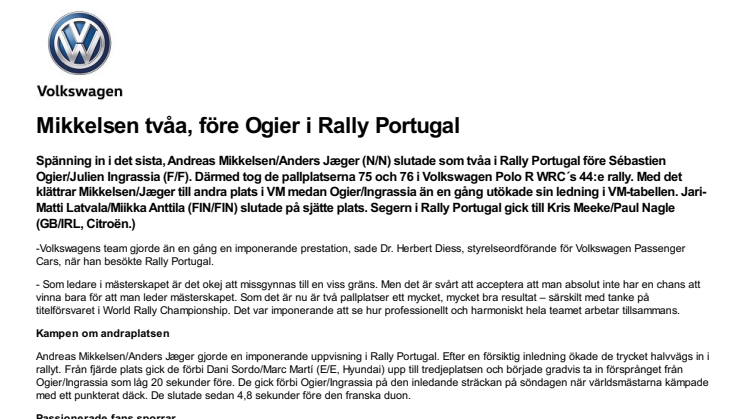 Mikkelsen tvåa, före Ogier i Rally Portugal