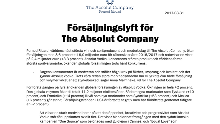 Försäljningslyft för  The Absolut Company 