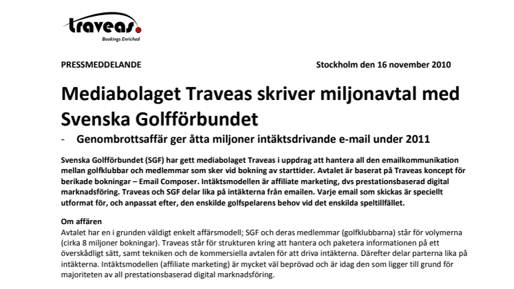 Mediabolaget Traveas skriver miljonavtal med Svenska Golfförbundet