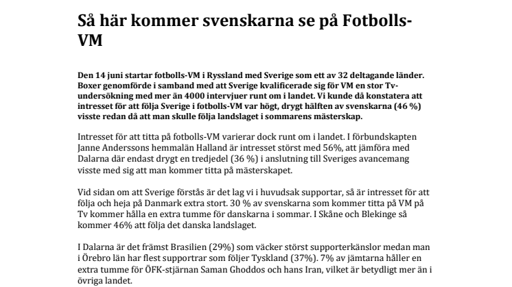 Så här kommer svenskarna se på Fotbolls-VM