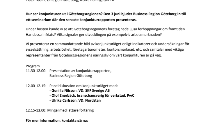 Pressinbjudan: Konjunkturläget i Göteborgsregionen