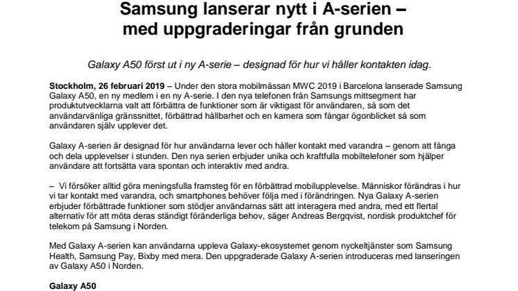 Samsung lanserar nytt i A-serien –  med uppgraderingar från grunden