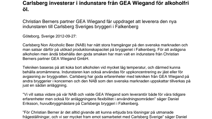 Carlsberg investerar i indunstare från GEA Wiegand för alkoholfri öl