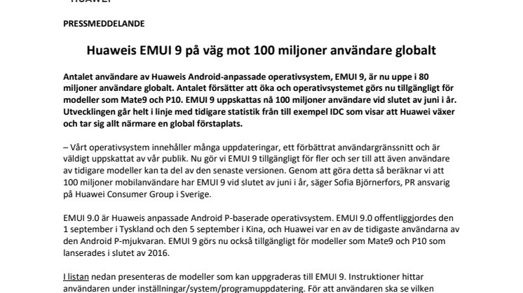 Huaweis EMUI 9 på väg mot 100 miljoner användare globalt 
