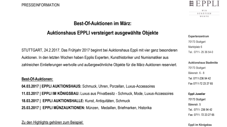 Best-Of März: Auktionshaus Eppli versteigert ausgewählte Objekte 