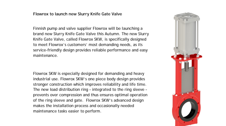 Flowrox to launch new Slurry Knife Gate Valve