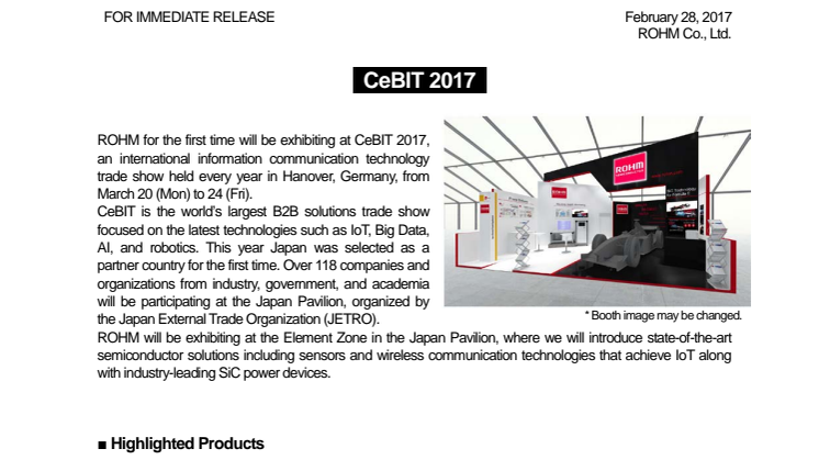 ROHM Exhibits at CeBIT 2017 for the First Time.