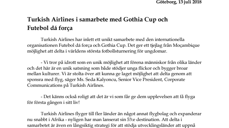 Turkish Airlines i samarbete med Gothia Cup och Futebol dá força