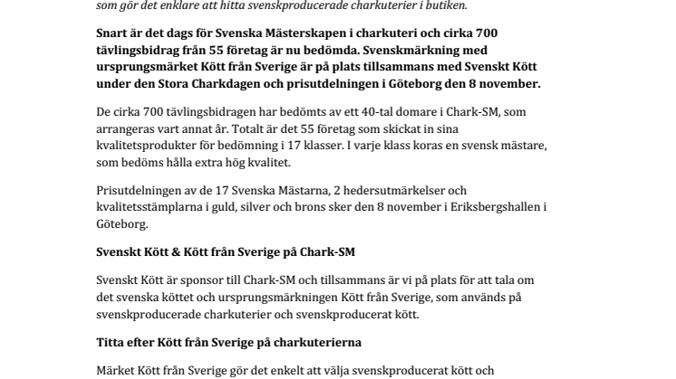 Träffa Svenskmärkning och Svenskt Kött på Chark-SM