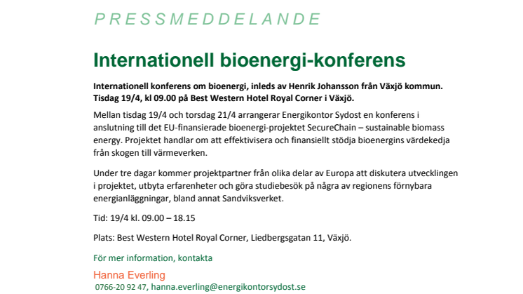 Internationell bioenergi-konferens i Växjö