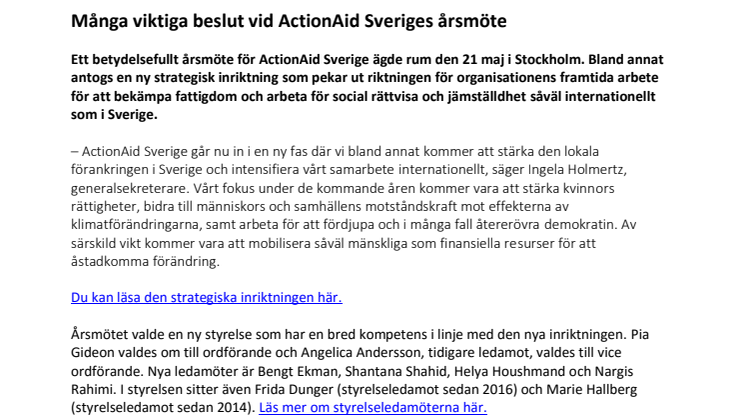 Många viktiga beslut vid ActionAid Sveriges årsmöte