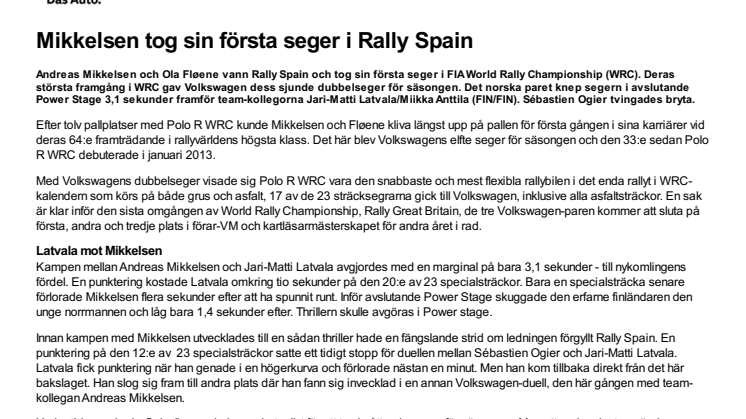 Mikkelsen tog sin första seger i Rally Spain