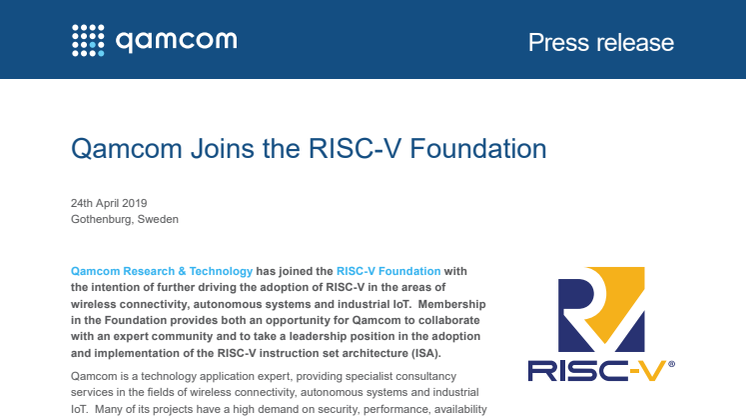 Qamcom Joins the RISC-V Foundation