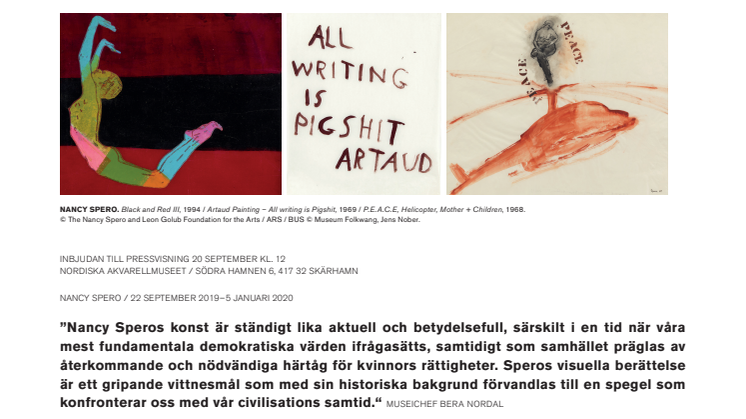 Nancy Spero på Nordiska Akvarellmuseet / Pressvisning 20 september kl. 12
