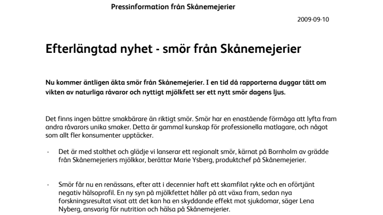 Efterlängtad nyhet - smör från Skånemejerier