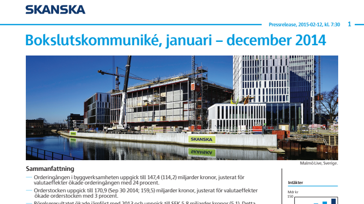 Bokslutskommuniké, januari – december 2014