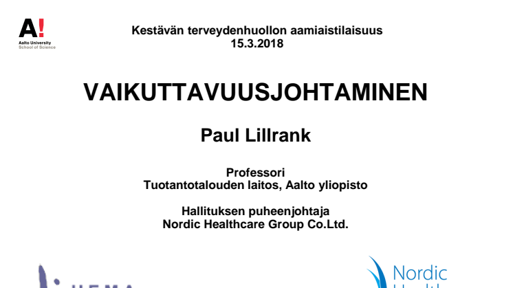 Paul Lillrank: Vaikuttavuusjohtaminen