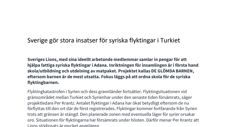 Sverige gör stora insatser för syriska flyktingar i Turkiet