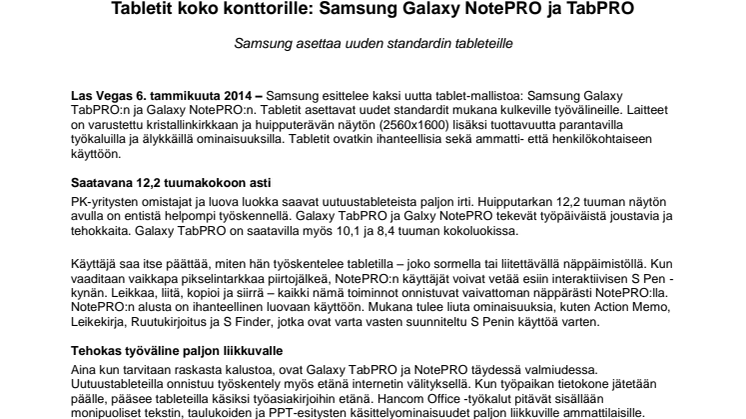 Tabletit koko konttorille: Samsung Galaxy NotePRO ja TabPRO