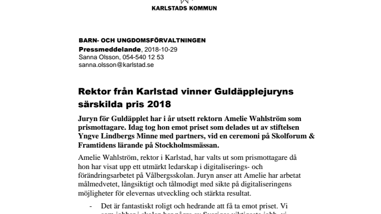Rektor från Karlstad vinner Guldäpplejuryns särskilda pris 2018 
