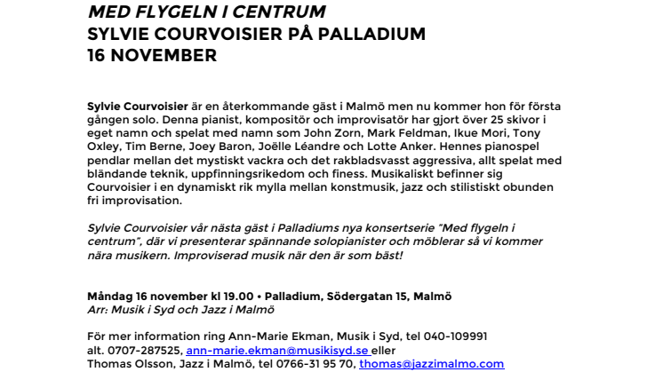 Med flygeln i centrum: Sylvie Courvoisier på Palladium 16 november