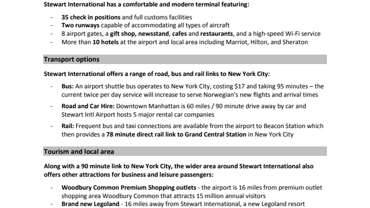 Stewart International Airport factsheet