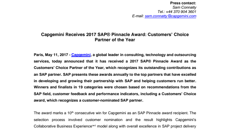 SAP Pinnacle Award