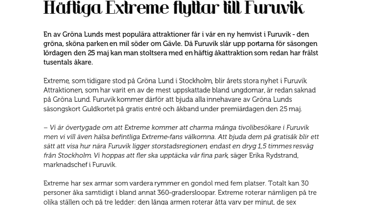 Häftiga Extreme flyttar till Furuvik