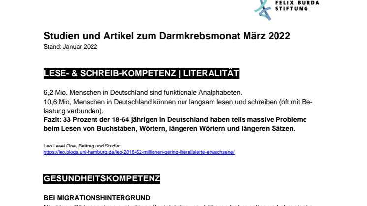 Darmkrebsmonat März 2022: Studien und Artikel