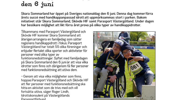 Handikappidrottsdag på Skara Sommarland den 6 juni