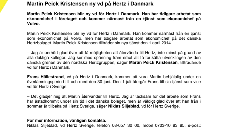 Martin Peick Kristensen ny vd på Hertz i Danmark