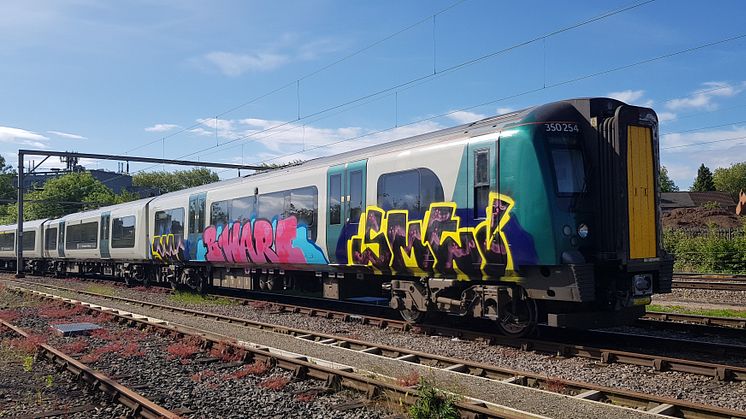 A graffitied carriage belonging to WMR sister company London Northwestern Railway