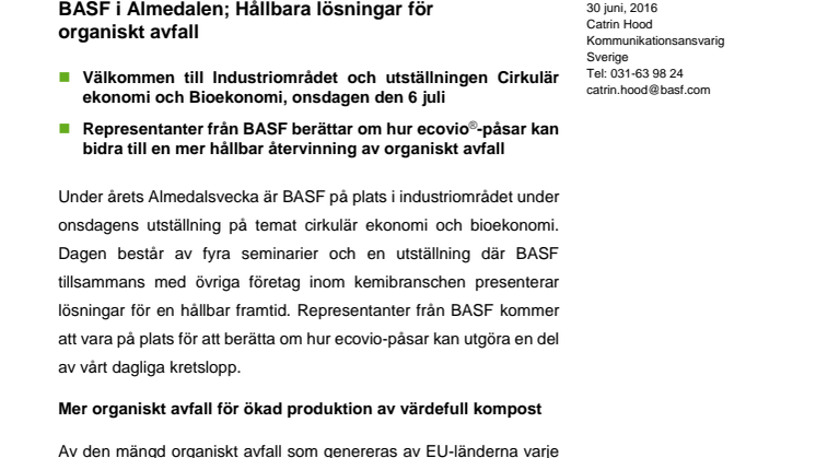 BASF i Almedalen; Hållbara lösningar för organiskt avfall