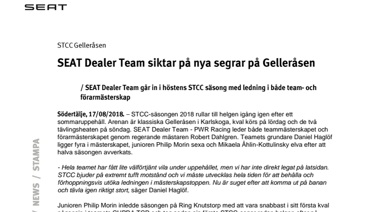 SEAT Dealer Team siktar på nya segrar på Gelleråsen