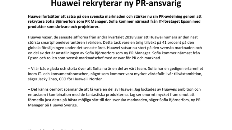 Huawei rekryterar ny PR-ansvarig