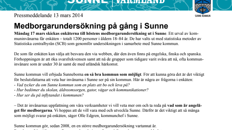 Medborgarundersökning på gång i Sunne