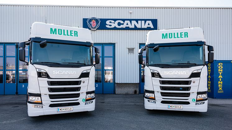 Müller Transporte erhielt am 1. März 2021 zwei Scania LNG-Fahrzeuge.