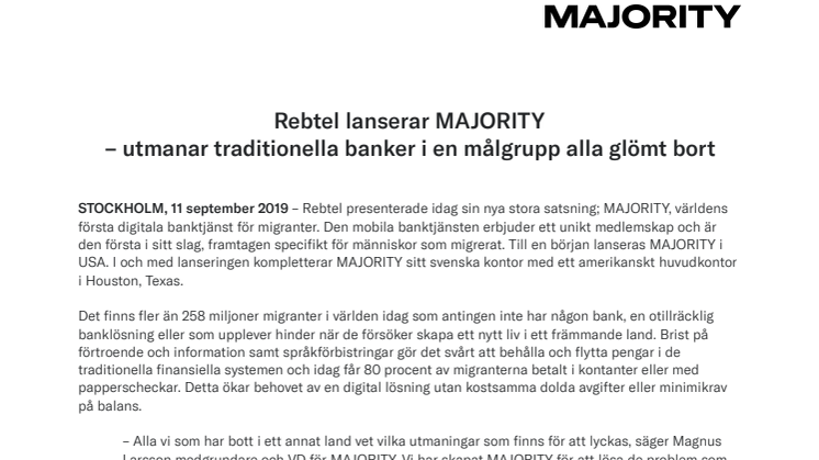 Rebtel lanserar MAJORITY – utmanar traditionella banker i en målgrupp alla glömt bort