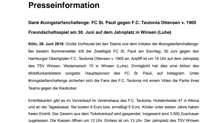 Dank #congstarfanchallenge: FC St. Pauli gegen F.C. Teutonia Ottensen v. 1905