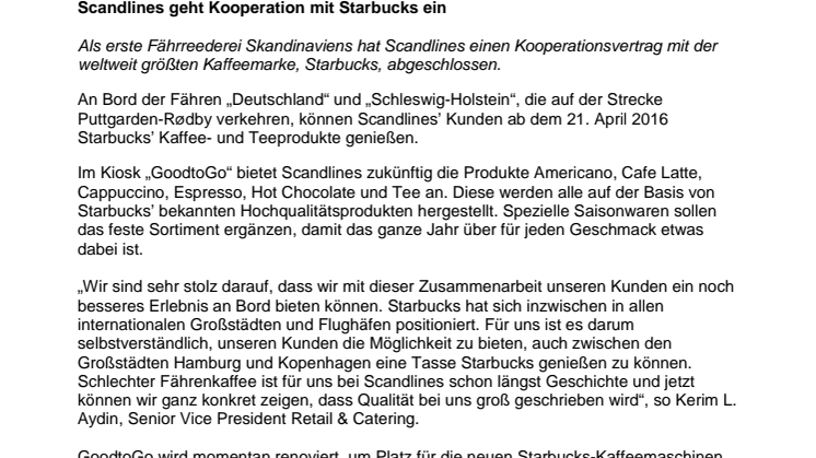 Scandlines geht Kooperation mit Starbucks ein