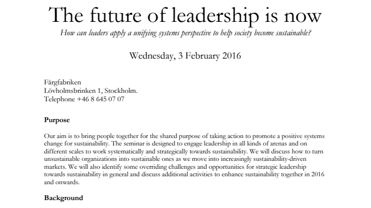 Agenda 3 February 2016 - The Future of leadership is now
