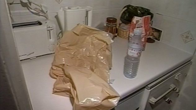 Brown plastic bag in kitchen